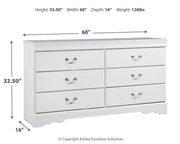 Ashley Furniture Anarasia dresser with multiple drawers in a light wood finish, showcasing elegant hardware and classic design.