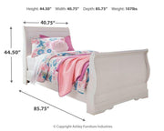Ashley Furniture Anarasia bed with a sturdy wooden frame, featuring a tall, paneled headboard and elegant finish.