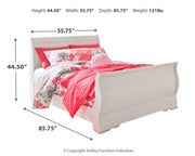Ashley Furniture Anarasia bed with a modern wooden design and neutral bedding, showcasing its stylish bedroom furniture.
