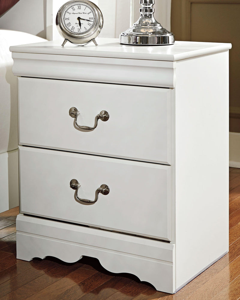 Ashley Furniture Anarasia nightstand with a dark wood finish and sleek design, shown in a close-up image.