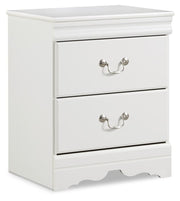 Ashley Furniture Anarasia nightstand with a dark finish and simple modern design, featuring a single drawer and open shelf.
