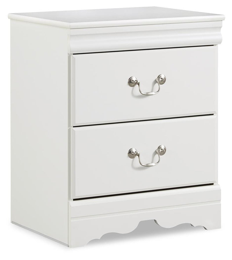 Ashley Furniture Anarasia nightstand with a dark finish and simple modern design, featuring a single drawer and open shelf.