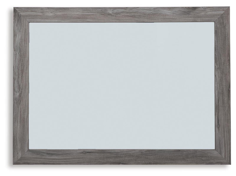 Ashley Furniture Bronyan bedroom mirror showing a sleek, rectangular design with a reflective glass surface.