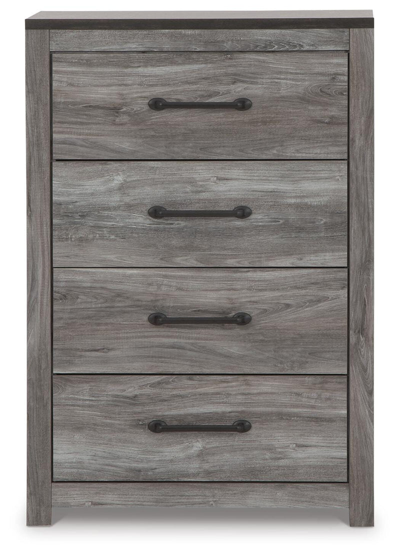 Ashley Furniture Bronyan chest of drawers with a sleek wood finish and modern design, featuring multiple drawers for ample storage.