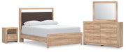 Ashley Furniture Kinlanni bedroom set with a modern bed frame, matching nightstands, and a coordinated dresser in a stylish bedroom.