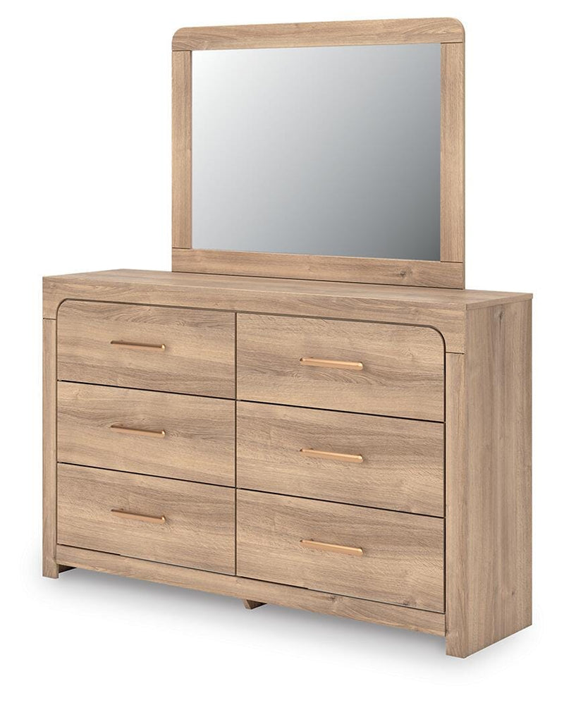 Ashley Furniture Kinlanni bedroom set featuring a bed frame, nightstands, and dresser in a modern, coordinated bedroom design.