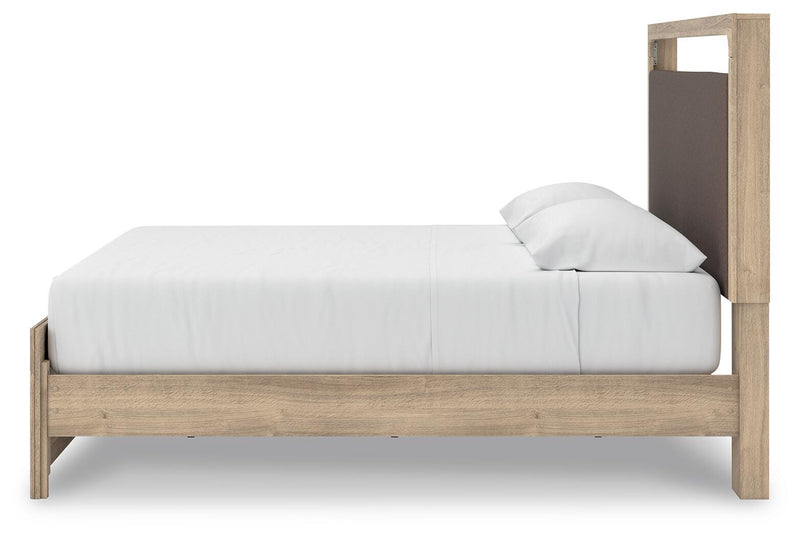 Ashley Furniture Kinlanni bedroom set, including bed frame, nightstands, and dresser, with elegant wood finish and modern design.
