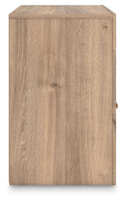 Ashley Furniture Kinlanni bedroom set with a bed frame, nightstands, and matching dresser in a modern bedroom setting.