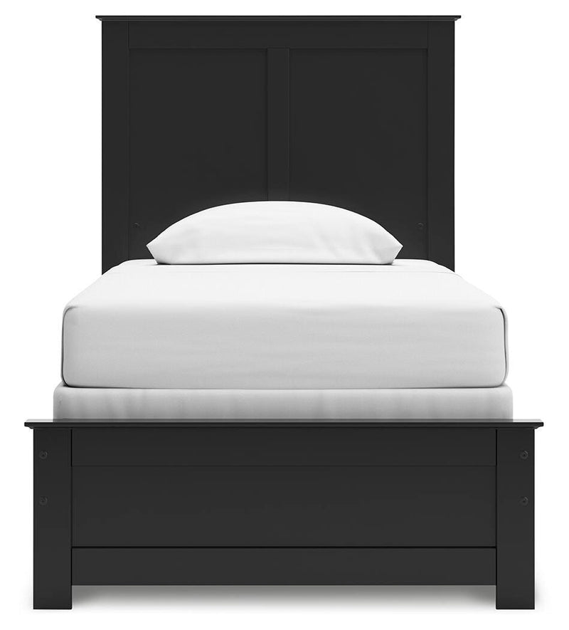 Ashley Furniture Maribel Bed with a stylish headboard featuring intricate wood detailing and a rich finish.
