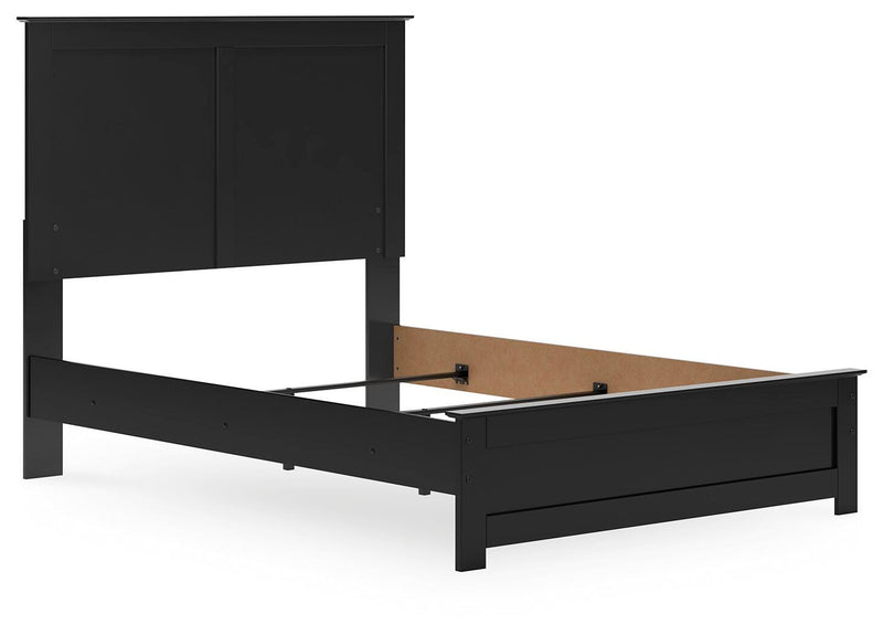 Ashley Furniture Maribel Bed with elegant wooden frame and headboard, shown from an angled side view.