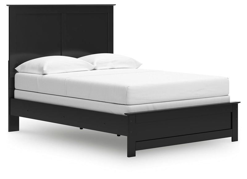 Ashley Furniture Maribel Bed with a sleek, modern design featuring a dark wood finish and stylish headboard in a bedroom setting.