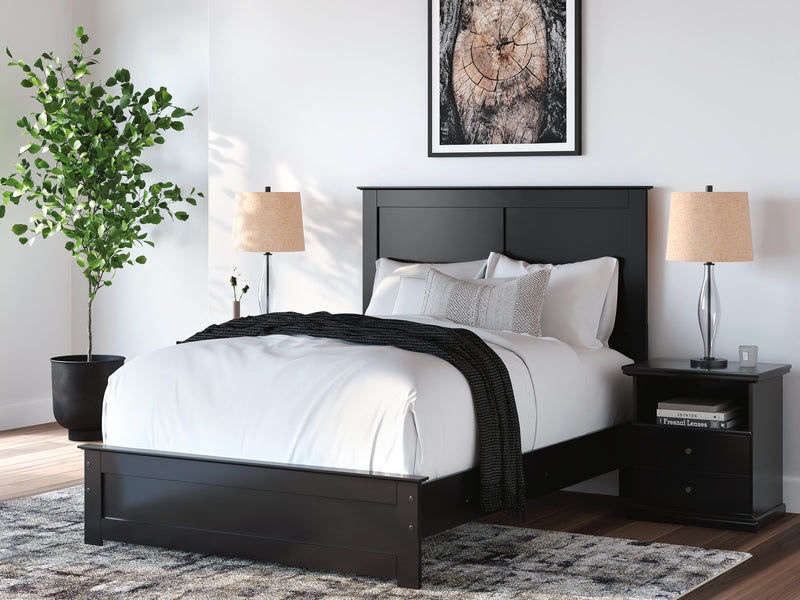 Ashley Furniture Maribel Bed with upholstered headboard and wood frame, shown in a stylish bedroom setting.