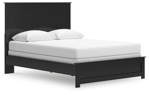 Ashley Furniture Maribel Bed with a sleek, modern wooden frame and stylish headboard, shown from an angled side view.