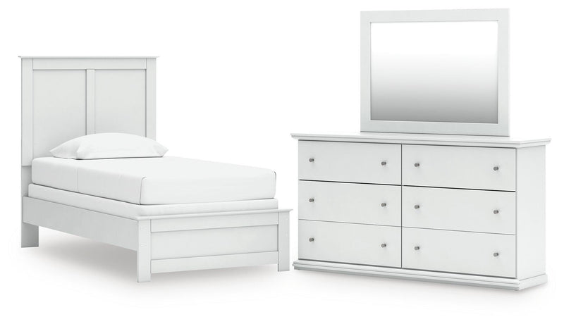 Ashley Furniture Bostwick Shoals bedroom set includes a bed, dresser, and nightstands in a warm wood finish.
