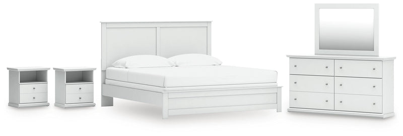 Ashley Furniture Bostwick Shoals bedroom set with a bed, dresser, and nightstands in a modern living space.