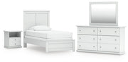 Ashley Furniture Bostwick Shoals bedroom set with a bed, matching nightstands, and dresser in a stylish bedroom layout.