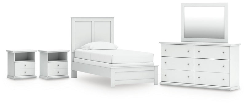 Ashley Furniture Bostwick Shoals bedroom set with bed frame, dresser, and nightstands in a modern bedroom design.