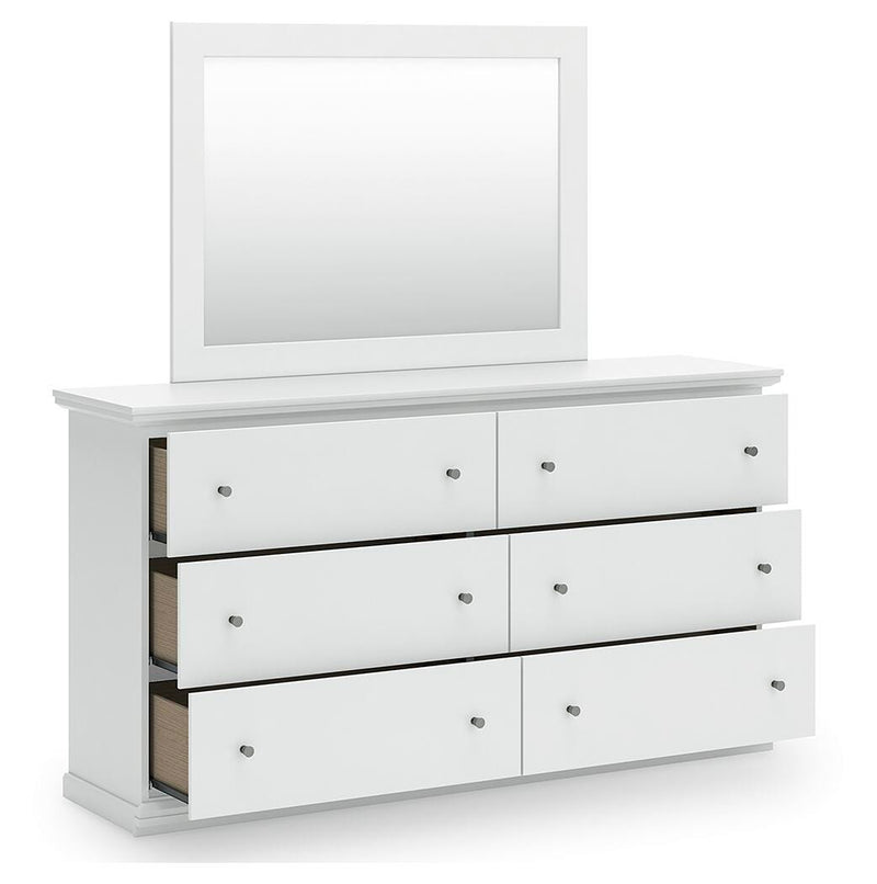 Ashley Furniture Bostwick Shoals bedroom set with a bed frame, matching nightstands, and dresser, shown from an angled view.
