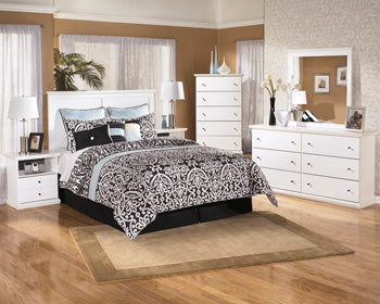 Ashley Furniture Bostwick Shoals bedroom set with a bed, dresser, and nightstands in a classic, elegant wood finish.