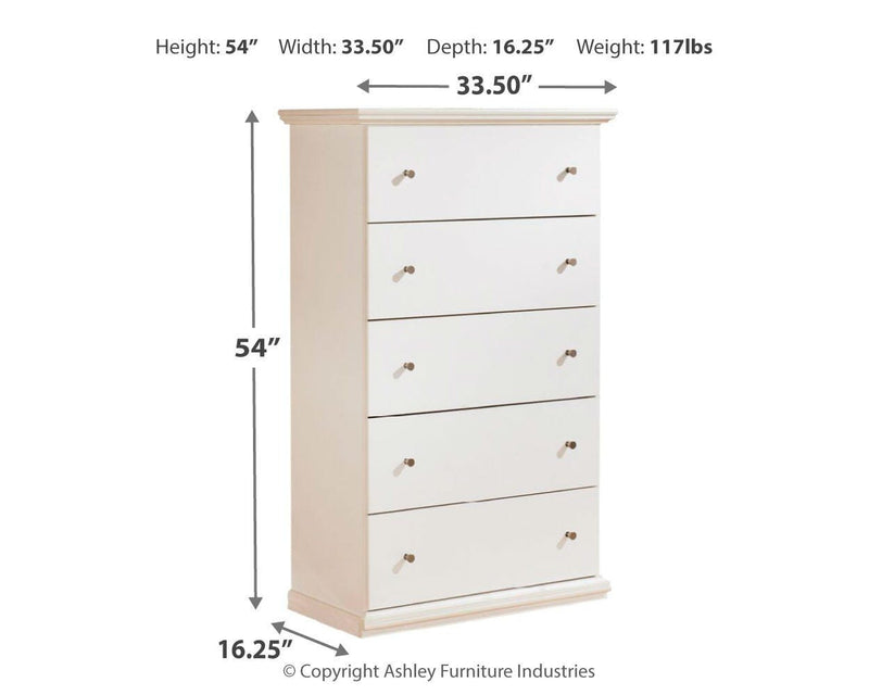 Ashley Furniture Bostwick Shoals youth chest of drawers with a warm wood finish and modern design, featuring multiple drawers for storage.