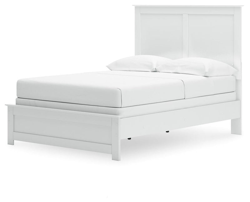 Ashley Furniture Bostwick Shoals bed with a dark wood finish and classic design, shown from an angled side view.