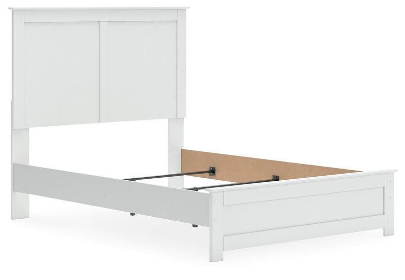Ashley Furniture Bostwick Shoals bed with a sturdy wooden frame and classic design, shown from an angled side view.