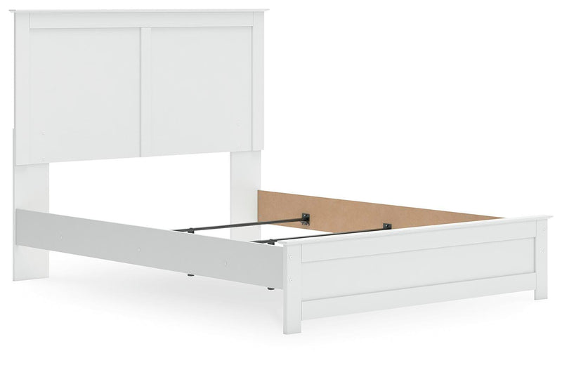 Ashley Furniture Bostwick Shoals bedroom set featuring a bed frame, nightstands, and matching dresser in a stylish bedroom scene.