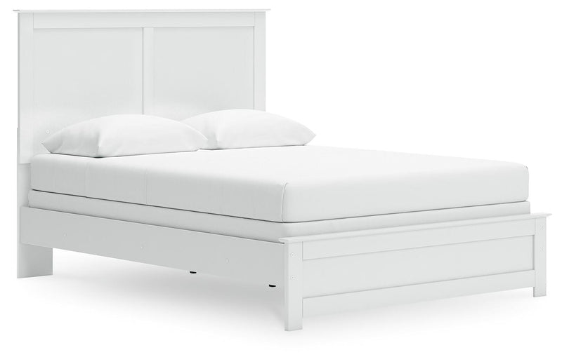 Ashley Furniture Bostwick Shoals bedroom set featuring a bed with a headboard, matching nightstands, and a dresser in a modern style.