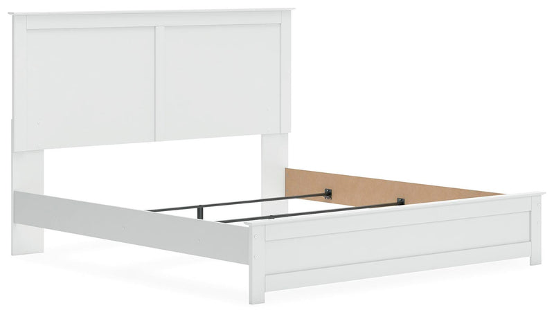 Ashley Furniture Bostwick Shoals Bed with dark wood finish and elegant headboard, shown from an angled side view.