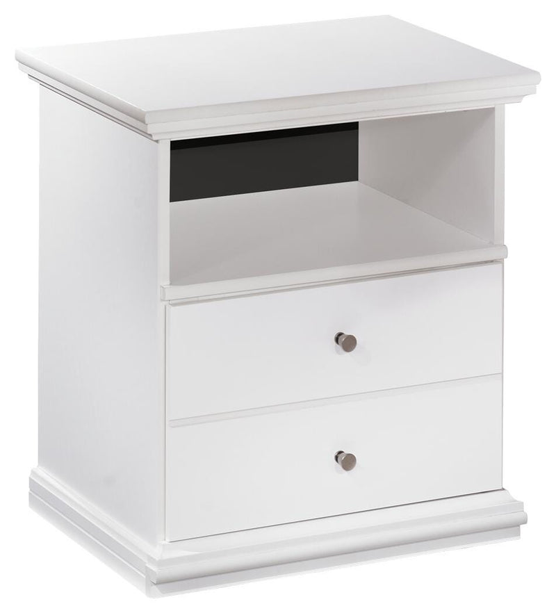 Ashley Furniture Bostwick Shoals bedroom set featuring a bed, dresser, and nightstands with a contemporary wood finish.