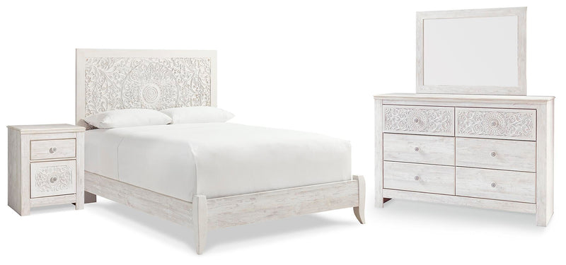 Ashley Furniture Paxberry youth bedroom set with a bed, dresser, and nightstand in a warm wood finish, modern and stylish bedroom furniture.