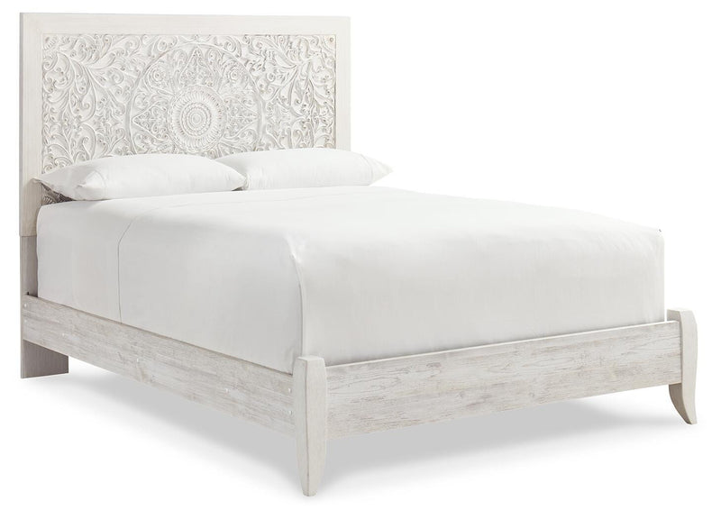 Ashley Furniture Paxberry youth bedroom set with a bed, dresser, and nightstand in a modern design, shown from an angled side view.