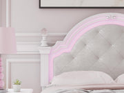 Ashley Furniture Kozlani upholstered bed with pink fabric, featuring a padded headboard and elegant design for modern bedroom decor