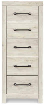 Ashley Furniture Cambeck narrow chest of drawers featuring sleek wood finish and multiple storage drawers, head-on view.