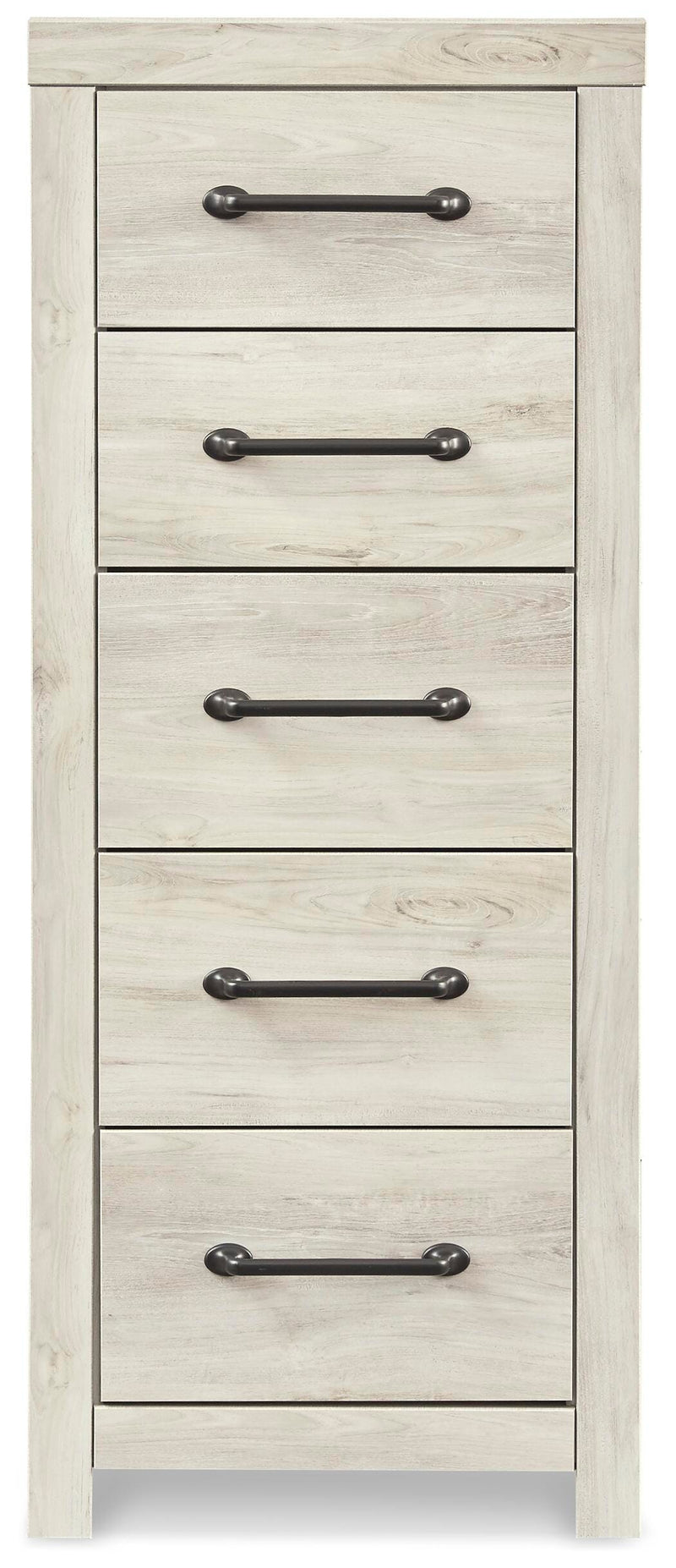 Ashley Furniture Cambeck narrow chest of drawers featuring sleek wood finish and multiple storage drawers, head-on view.