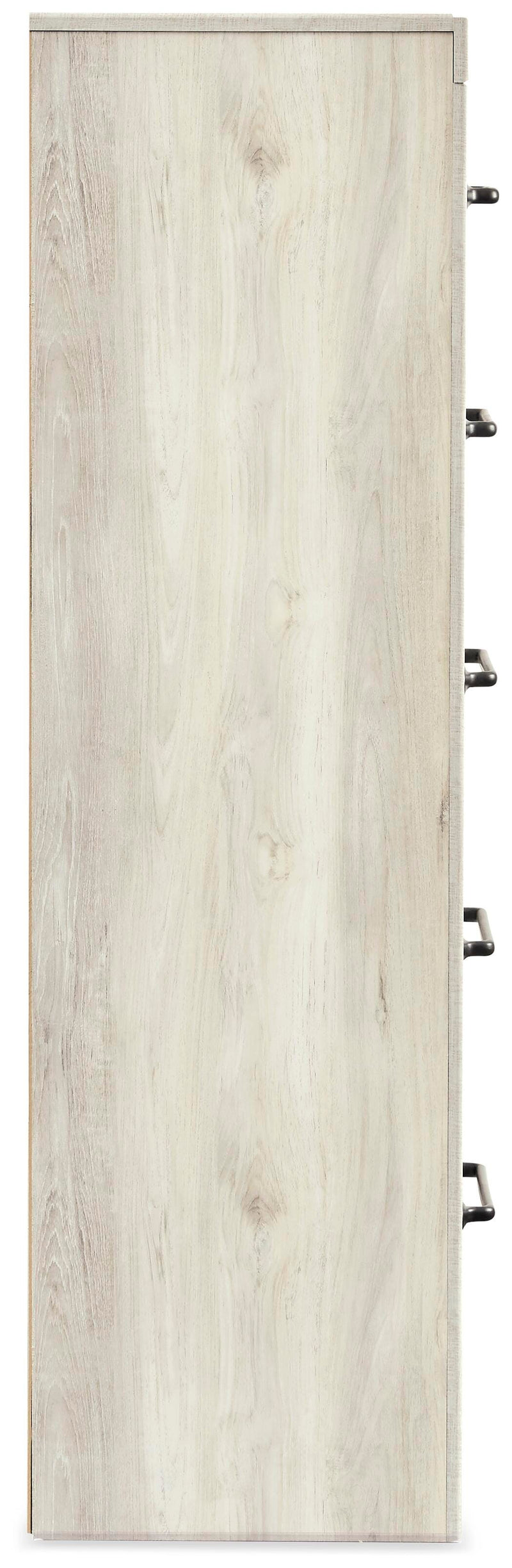Side view of the Ashley Furniture Cambeck narrow chest of drawers, showing dark wood finish and sleek design.