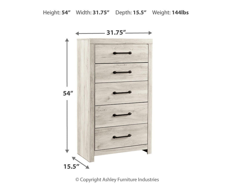 Ashley Furniture Cambeck chest of drawers with a dark wood finish and modern design, featuring multiple drawers and sleek hardware.