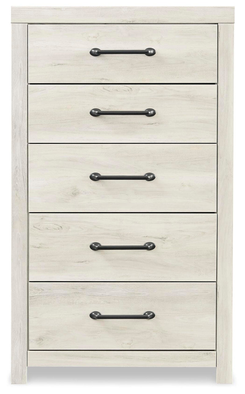 Ashley Furniture Cambeck chest of drawers with six spacious drawers and sleek wood finish, shown from a front head-on view.