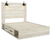 Ashley Furniture Cambeck bed with four storage drawers, dark wood finish, showcasing the bed frame and built-in storage compartments.