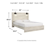 Ashley Furniture Cambeck Bed with wooden frame and upholstered headboard, detailed close-up of the bed's design and finish.