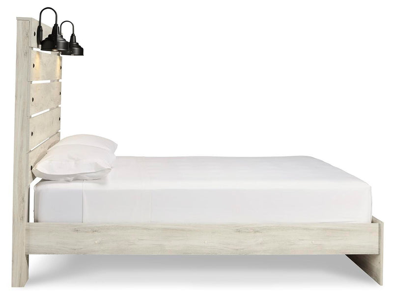 Ashley Furniture Cambeck Bed with a sleek wooden frame and side view showing the headboard and footboard design.