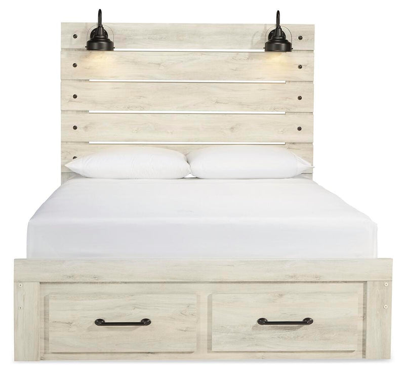 Ashley Furniture Cambeck bed with two storage drawers, showcasing a modern bed frame with a headboard and built-in storage drawers.