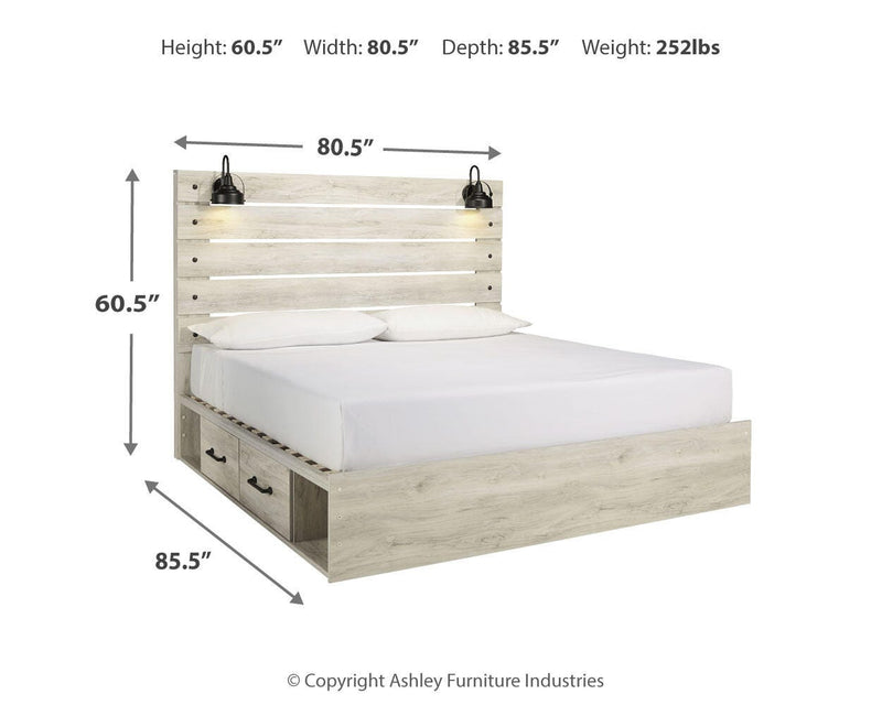 Ashley Furniture Cambeck bed with two built-in storage drawers, showcasing a stylish wooden bed frame with storage features.