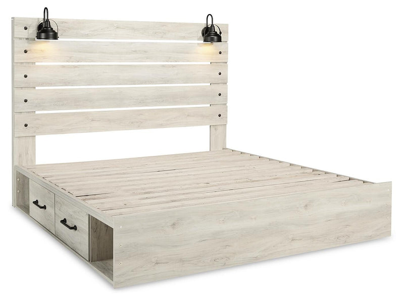 Ashley Furniture Cambeck bed with two storage drawers, featuring a sturdy frame and stylish design in a neutral finish.