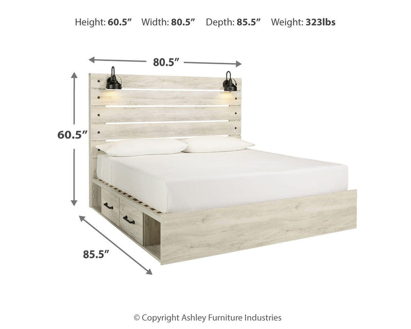 Ashley Furniture Cambeck bed with four built-in storage drawers, featuring a sturdy wooden frame and a modern design.