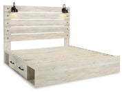Ashley Furniture Cambeck Bed with four built-in storage drawers, showcasing a modern wooden bed frame with a sleek finish.