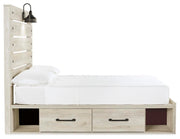 Ashley Furniture Cambeck youth bed with two storage drawers, featuring a sturdy wooden frame and side view.