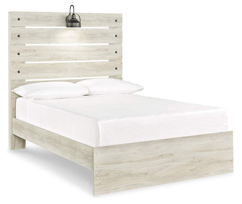 Ashley Furniture Cambeck Bed with a sleek wooden frame, shown from an angled side view highlighting its modern design.