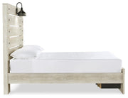 Ashley Furniture Cambeck bed with two storage drawers, featuring a modern wood finish and sleek side view.