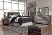 Ashley Furniture Derekson nightstand with a dark wood finish and modern design, featuring a single drawer and open shelf.